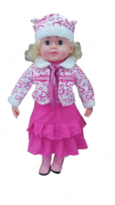 Детская кукла игрушка для девочек с платьем розового цвета и с белой курточкой