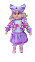 Детская кукла игрушка для девочек с платьем фиолетового цвета и с фиолетовой курточкой