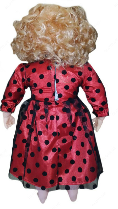Детская кукла игрушка для девочек с платьем красного цвета с черными крапинками - по запросу