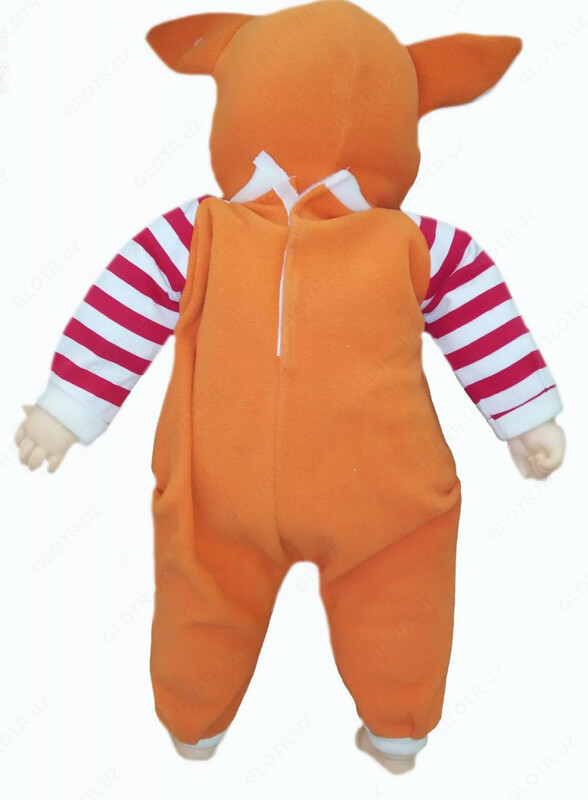 Детская кукла игрушка с комплектом оджеды оранжевого цвета и с цветными рисунками