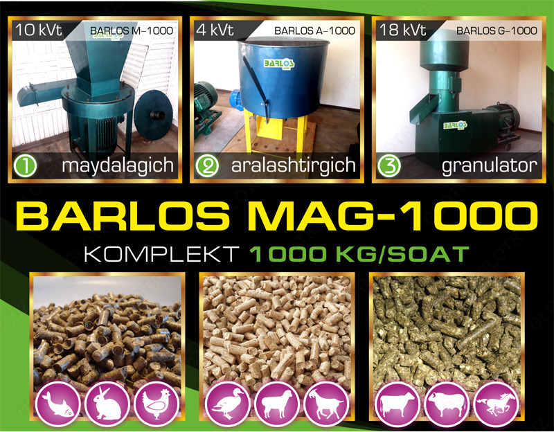 Гранулятор + Дробилка + Смеситель + Эл.Щит + Доставка = до 1500 кг/ч