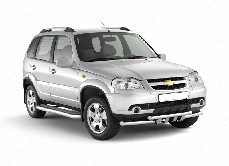 Защита порогов с алюм. фигурной площадкой Ø63мм (нерж) CHEVROLET NIVA