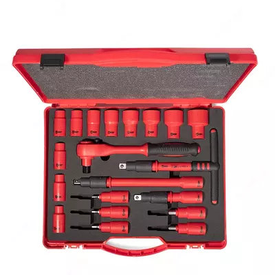 Набор НИИ-05 (КВТ) Набор диэлектрических торцевых шестигранных головок с трещоткой 1/2" для работ под напряжением до 1000 В, 20 предметов