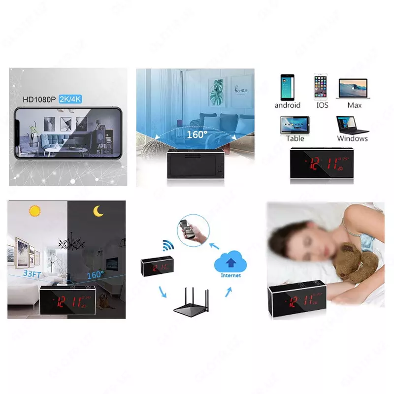  IP WiFi Часы Камера Full HD 1080P-Ночное Видение- Настольные часы с камерой / Соат камера - Камера наблюдения