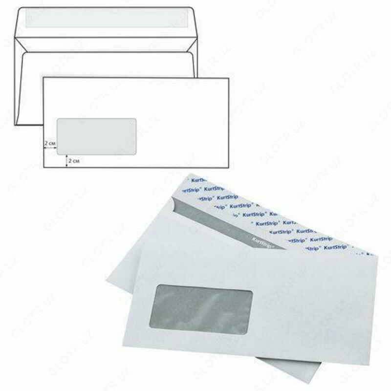  EURO 114x229 konvert  oq  80g / m2  yirtiq lenta bilan  oynasi bilan  ALTA - 