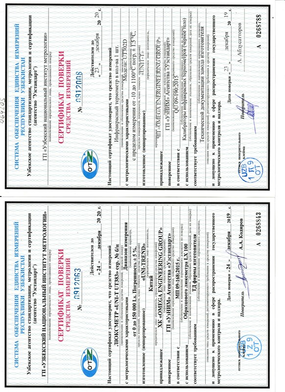 Сертификат поверки средства измерений