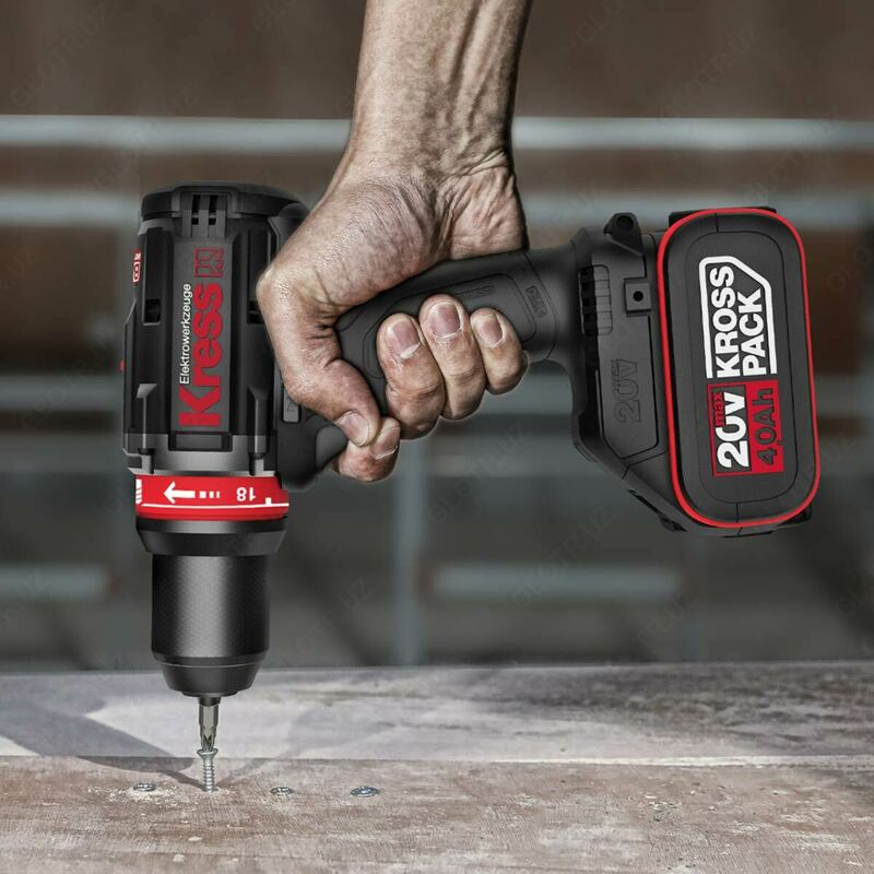  OOO BEST-TOOLS - Дрель-шуруповерт KRESS BL KU124 20V 63Нм аккумуляторная с двумя 4А батареями  6А зарядкой и кейсом