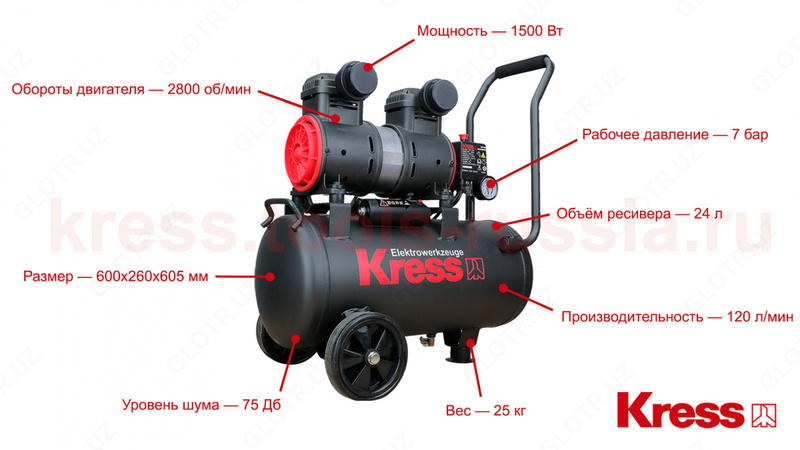  Havo kompressori KRESS KP130 24l yogsiz - 