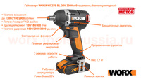  Гайковерт WORX WX279 BL 20V 300Нм бесщеточный аккумуляторный Только в розницу
