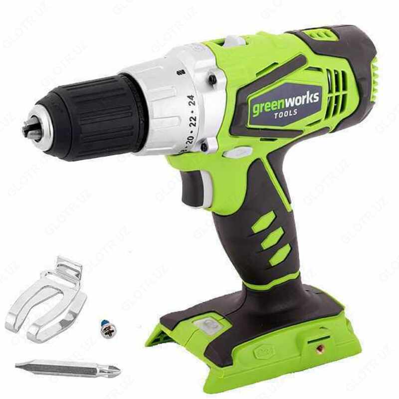  Дрель-шуруповерт аккумуляторная Greenworks G24DDK2 24V c АКБ 2 А.ч и ЗУ в кейсе  арт. 3702807 Оптом и розница