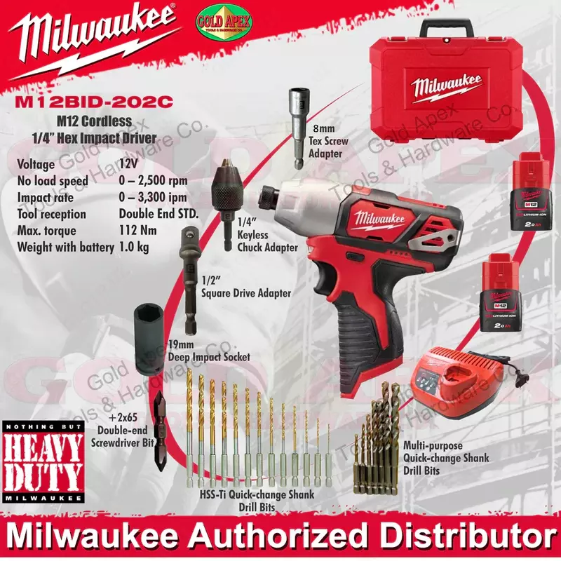 Milwaukee M12 BID-202C – 12В Аккумуляторный Ударный Шуруповерт для Тяжёлых Работ