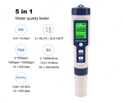5 в 1 Ph/TDS/EC/соленость/температура