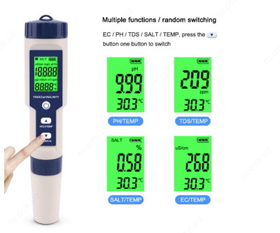 5 в 1 Ph/TDS/EC/соленость/температура Только в розницу