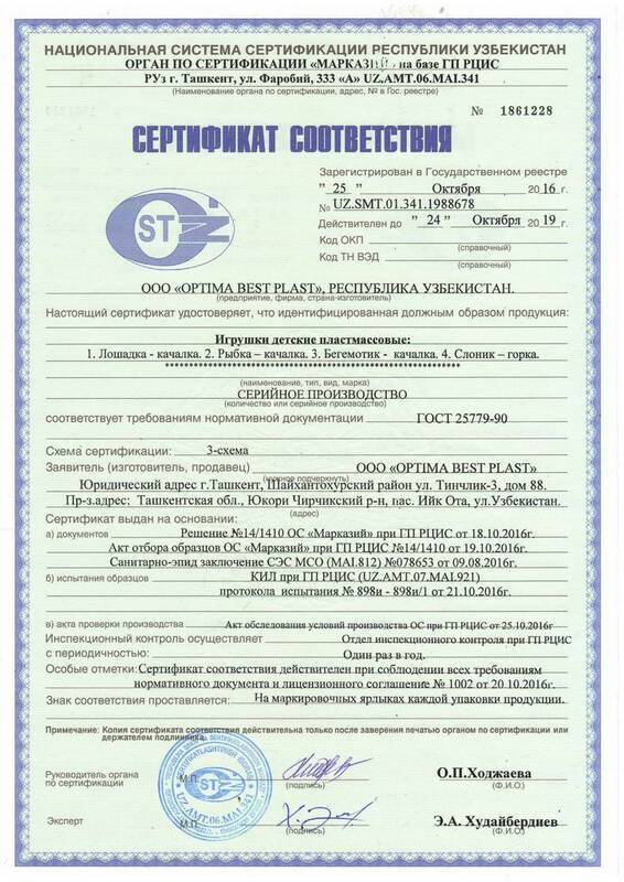 Сертификаты соответствия на большие игрушки