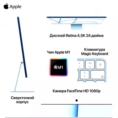 Моноблок Apple iMac 24 | Apple M1 8-Core | 16GB | SSD 1TB | MacOS | Серебристый