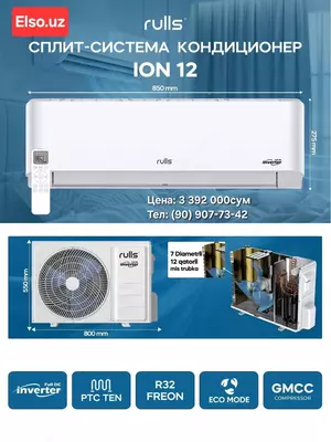 Maishiy split-tizim (konditsioner) RULLS ION 12  35 m2  inverter (Oq)