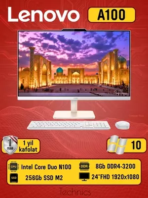 Monoblok Lenovo V100 (Intel N100/ DDR4 8GB/ SSD 256GB/ 23,8" FHD/ Intel UHD Graphics/ No DVD/ key + mouse/ NoOS/ RU) Cloud Grey