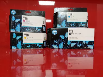 HP 728 DesignJet Original Siyohli Kartrijlar To'plami (Matte Black 300 ml, Cyan / Magenta / Yellow 130 ml)