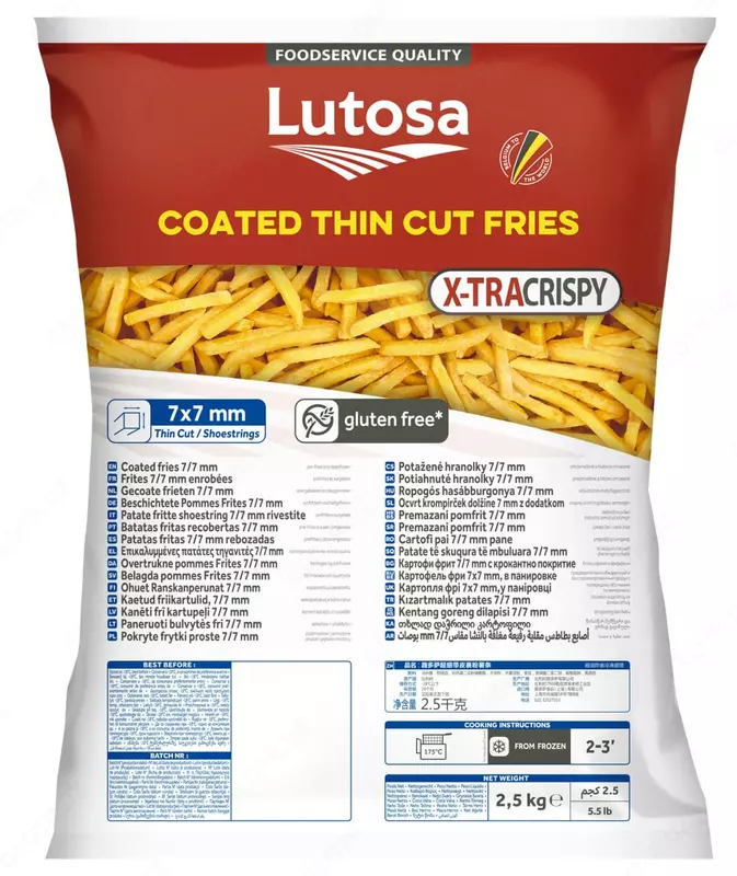 Lutosa yupqa to'g'ralgan kartoshka frii