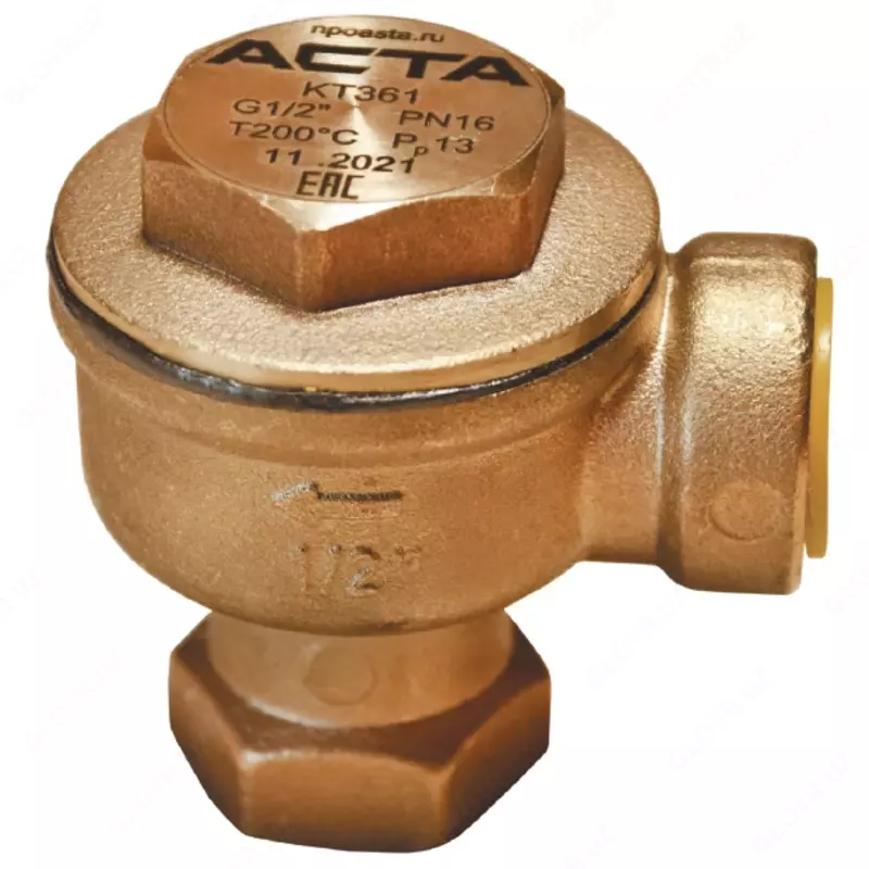 Kondensat o'tkazgich termostatik burchakli TERMOKON asta-KT361-16-200-1 / 2" PN16 TMAX 200 latun