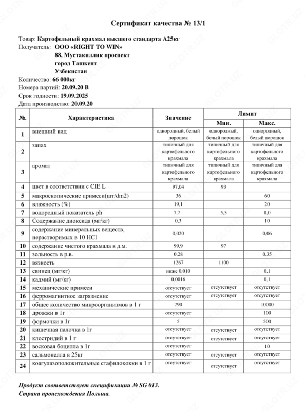 от {0} сум Крахмал картофельный (высший сорт)