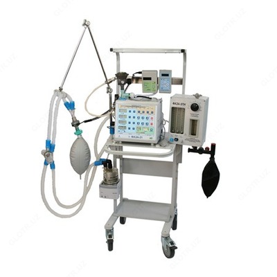 Аппарат ИВЛ "Фаза-21НР" на передвижной подставке с наркозным блоком (закись азота+фторотан)