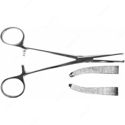 Зажим кpовоостанавливающий 1х2 зубый зубчатый изогнутый N1 (длина 150 мм) 154/10