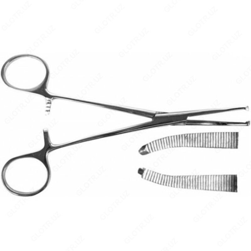 Зажим кpовоостанавливающий 1х2 зубый зубчатый изогнутый N1 (длина 150 мм) 154/10