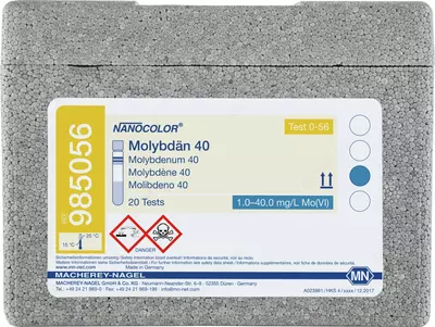 NANOCOLOR Molybdenum 40 диапазон измерений для пробирочных тестов: 1,0–40,0 мг/л Mo(VI) 1,6–65,0 мг/
