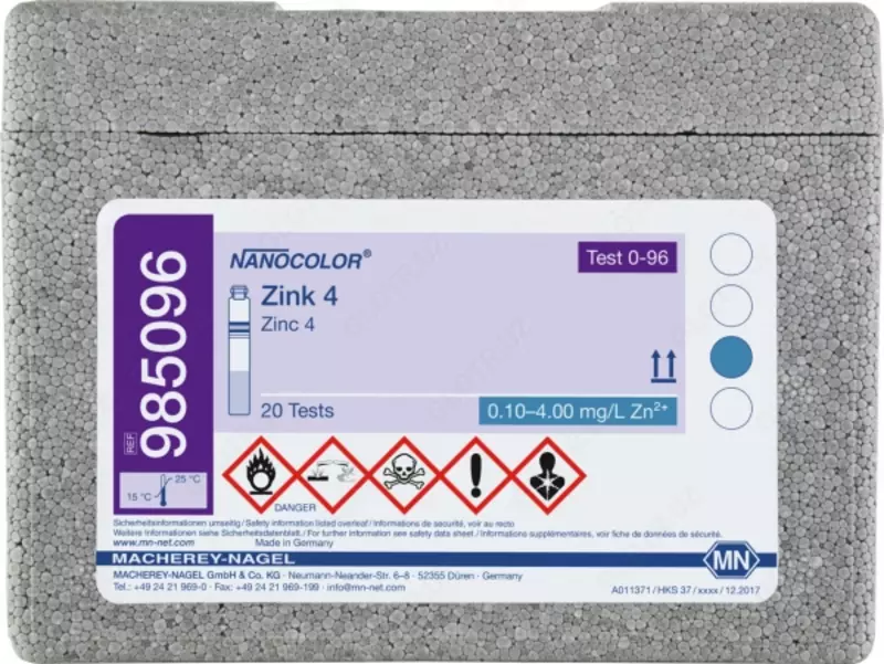 NANOCOLOR Zinc 4 диапазон измерений: 0,10-4,00 мг/л Zn2+ достаточно для 20 определений