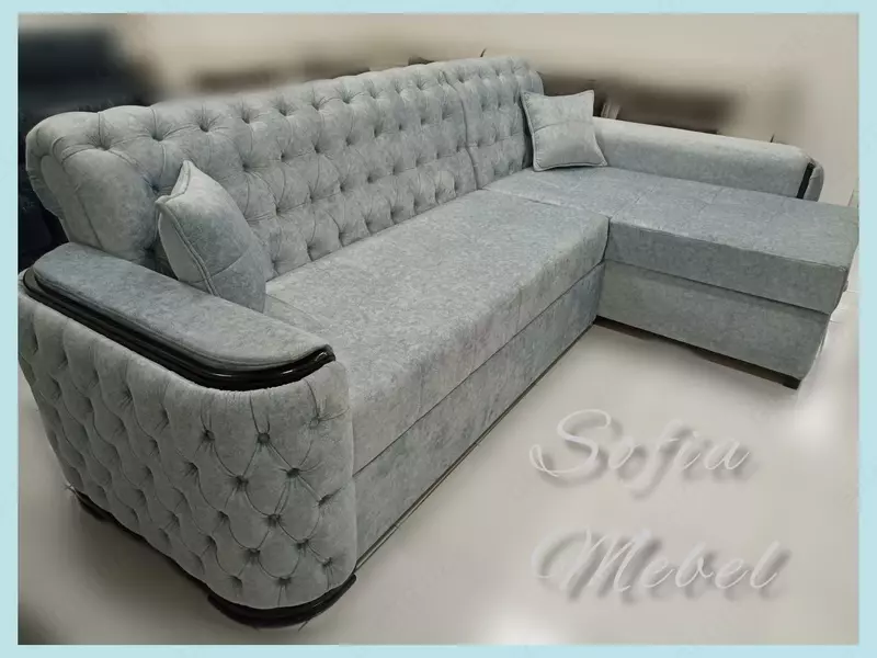 Раскладной уголок Честер в нежно-голубом велюре