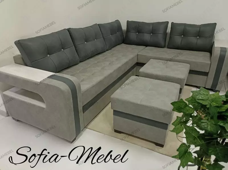Элегантный раскладной уголок SOFIA - MEBEL "EVA" с двумя пуфами