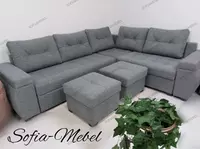 Эксклюзивный раскладной уголок SOFIA - MEBEL Venera с двумя пуфами (Серый)
