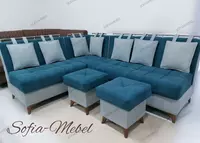 Модульный кухонный уголок SOFIA - MEBEL с двумя пуфами (Синий/голубой)