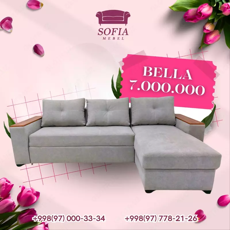 Диван угловой "Bella" с местом для хранения в подлокотниках - 7 000 000 сум