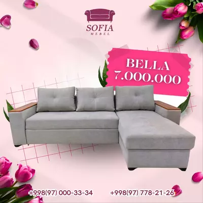 Диван угловой "Bella" с местом для хранения в подлокотниках - 7 000 000 сум / шт.