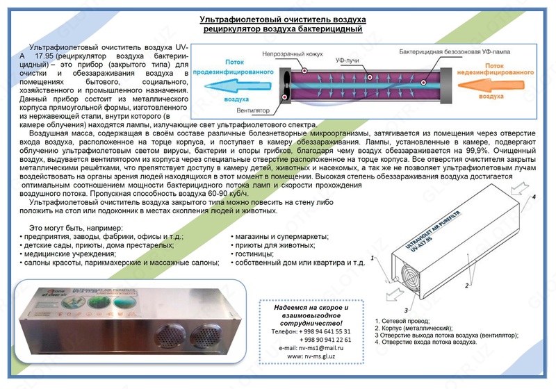 Ультрафиолетовый бактерицидный очиститель воздуха (рециркулятор, облучатель воздуха)