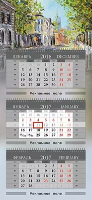 Календарь квартальный (3-х секционный). Сетка 2-х красочная