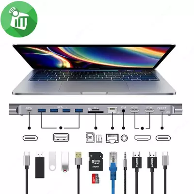  Док станция ONTEN с Type-C на HDMI/RJ45/USB 3.0x4/USB 3.1/SD/TF/Audio/PD 3.0 ONTEN OT-9199 12в1 серая Только в розницу