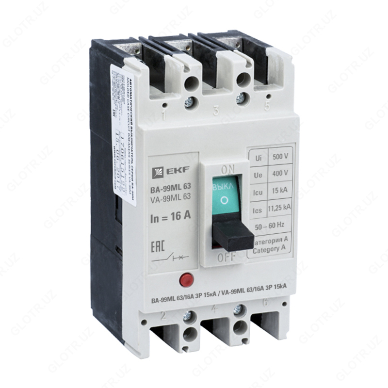 Автоматический выключатель BA-99ML 63/16A 3P 15 кА EKF Basic