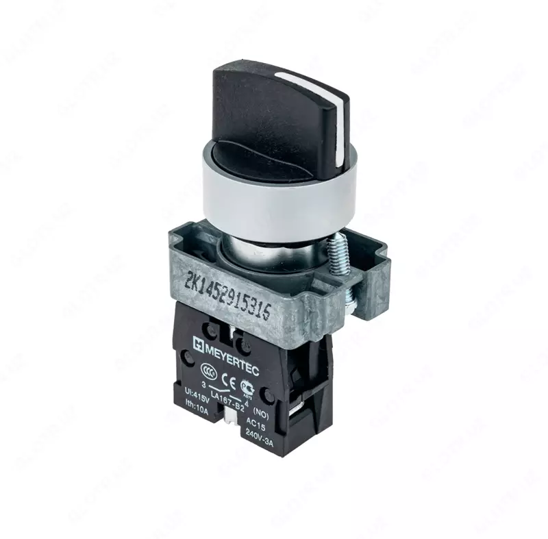 Переключатель  короткая ручка  черный  2 положения  1NO  с фиксацией  металл MTB2-BDZ112