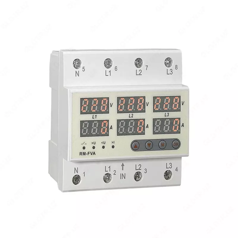 Реле напряжения RM-FVA 63А трехфазный на дин рейку