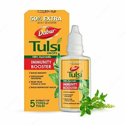 Immunitetni oshirish uchun antiviral tomchilar Dabur Tulsi Drops Immunitetni oshirish uchun antiviral tomchilar Dabur Tulsi Drops