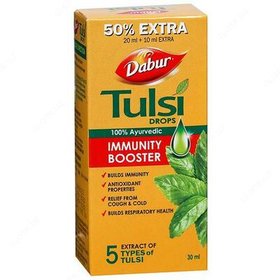 Immunitetni oshirish uchun antiviral tomchilar Dabur Tulsi Drops Immunitetni oshirish uchun antiviral tomchilar Dabur Tulsi Drops