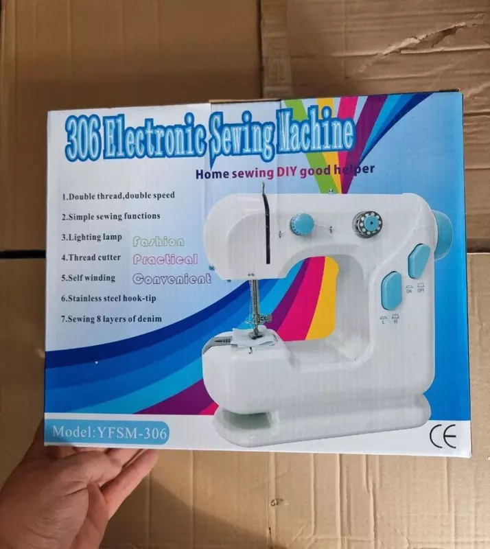 YFSM-306 ixcham elektromexanik tikuv mashinasi LED yoritgichli va pedalli