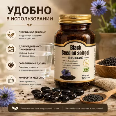   Black Seed Oil Softgel 500 mg — qora sedana yog‘i kapsulalari
