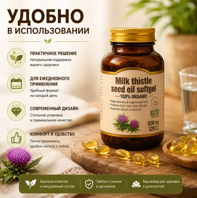   Milk Thistle Seed Oil Softgel 500 mg — rastoropsha urug‘i yog‘i kapsulalari