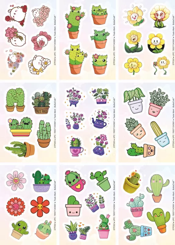  Набор наклеек Kawaii Flowers  А6  9л  артикул STP293 - 