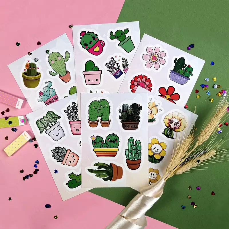  Набор наклеек Kawaii Flowers  А6  9л  артикул STP293 Только оптом