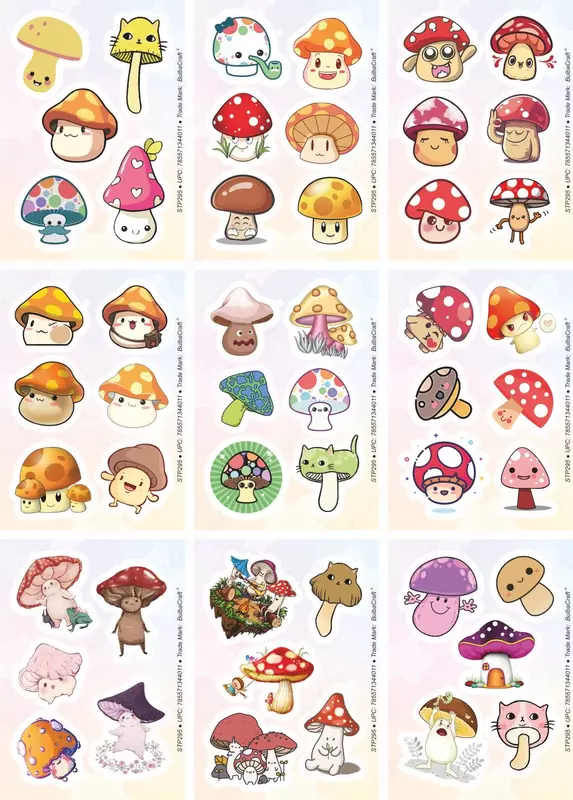  Набор наклеек Kawaii Mushrooms  А6. 9л  артикул STP295 - 